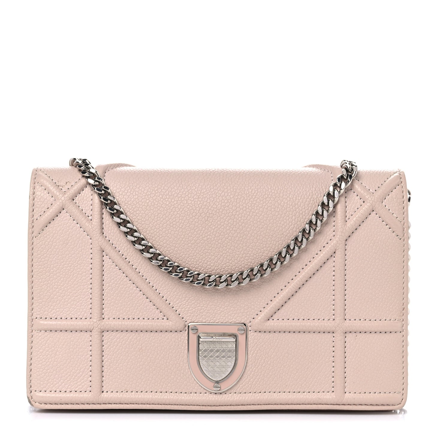 Grained Calfskin Diorama Wallet on Chain Pouch Rose Poudre