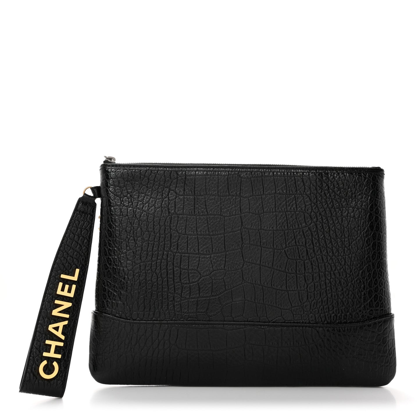 Calfskin Crocodile Embossed Quilted Medium Gabrielle Cosmetic Case Black