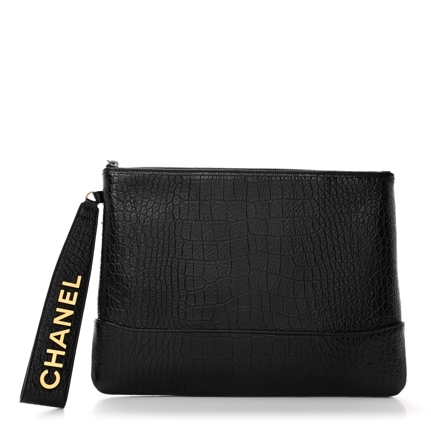 Chanel Calfskin Crocodile Embossed Quilted Medium Gabrielle Cosmetic Case Black 1 of 8