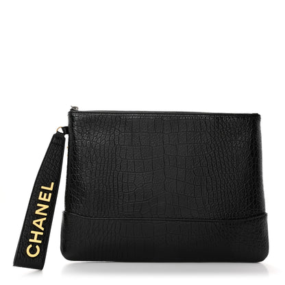 Chanel Calfskin Crocodile Embossed Quilted Medium Gabrielle Cosmetic Case Black 1 of 8