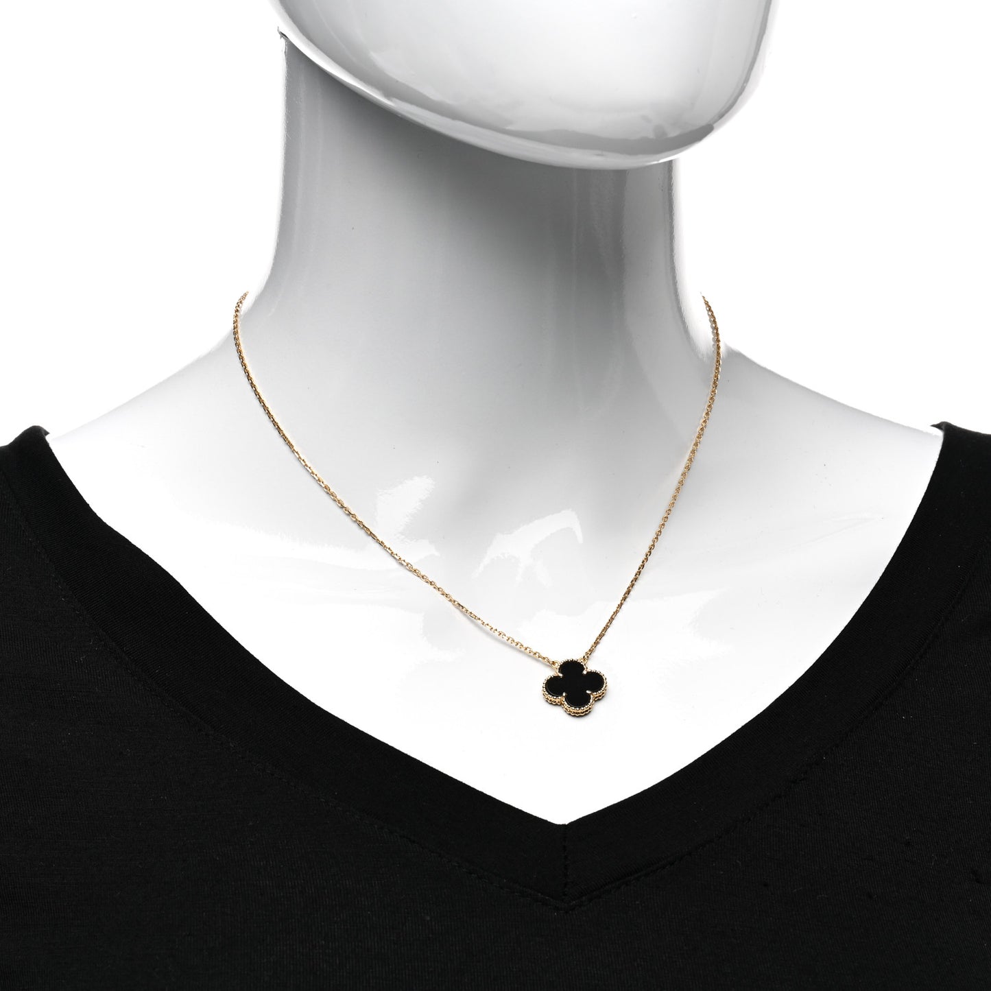 18K Yellow Gold Black Onyx Vintage Alhambra Pendant Necklace