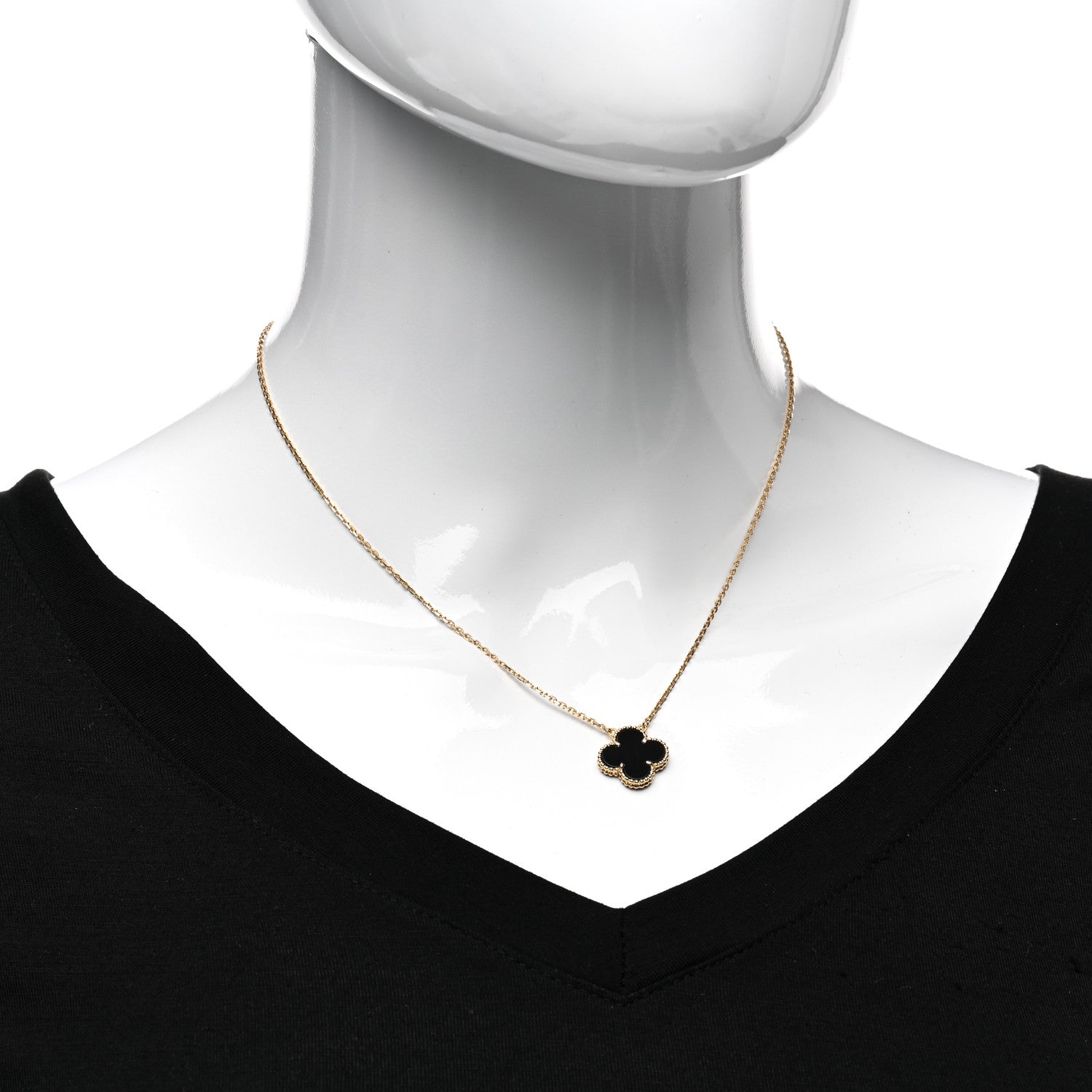 Van Cleef & Arpels 18K Yellow Gold Black Onyx Vintage Alhambra Pendant Necklace 2 of 5