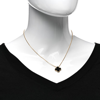 Van Cleef & Arpels 18K Yellow Gold Black Onyx Vintage Alhambra Pendant Necklace 2 of 5