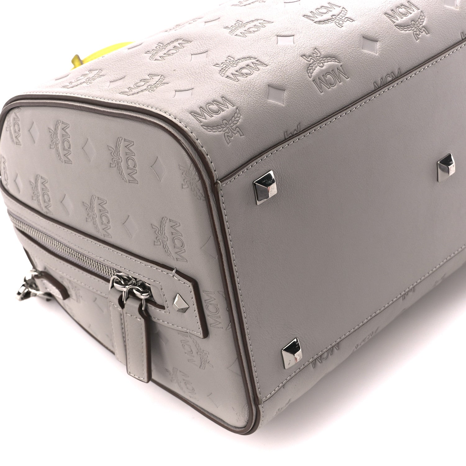 MCM Calfskin Ottomar Monogram Essential Boston Bag Dove 10 of 12
