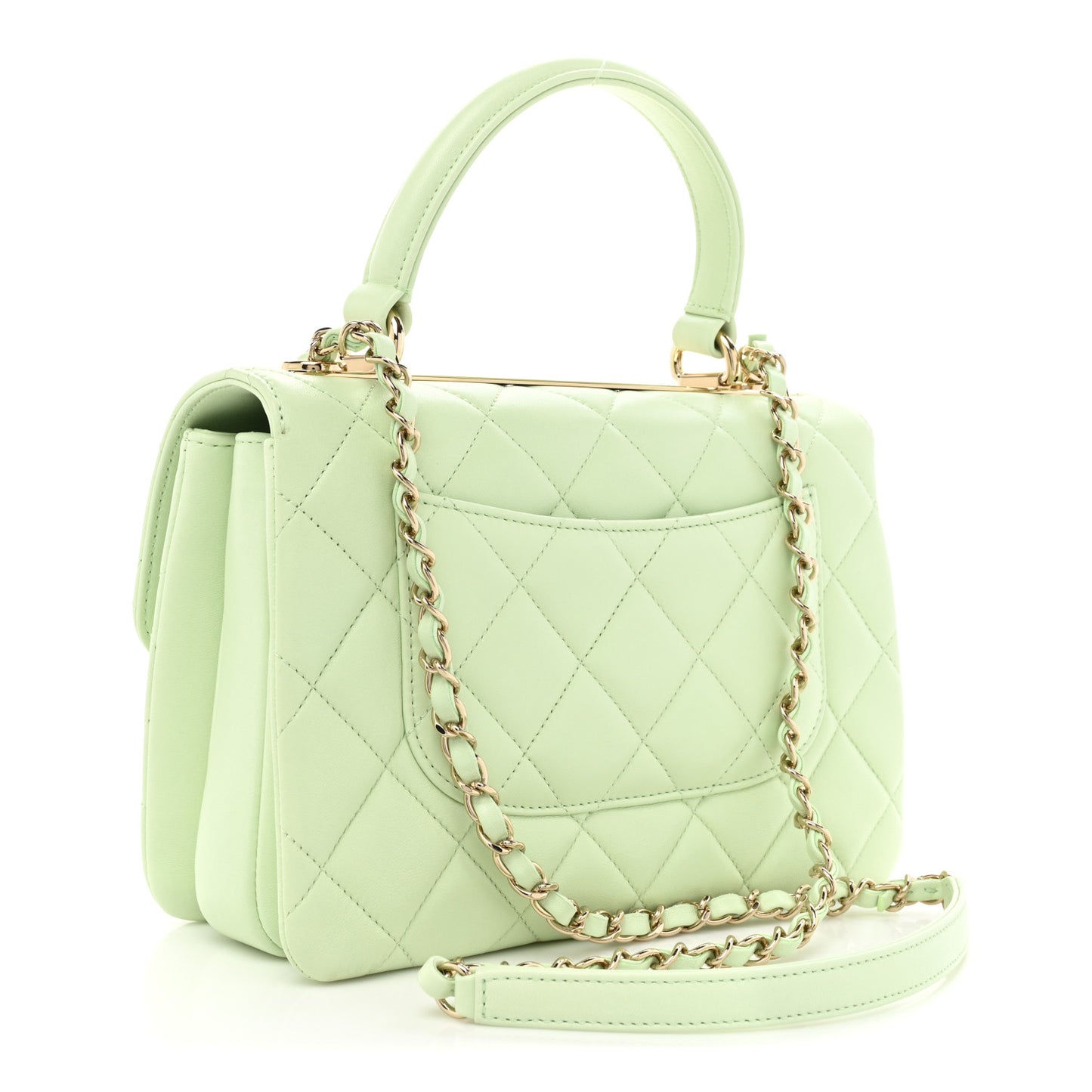 Lambskin Quilted Small Trendy CC Flap Dual Handle Bag Light Green