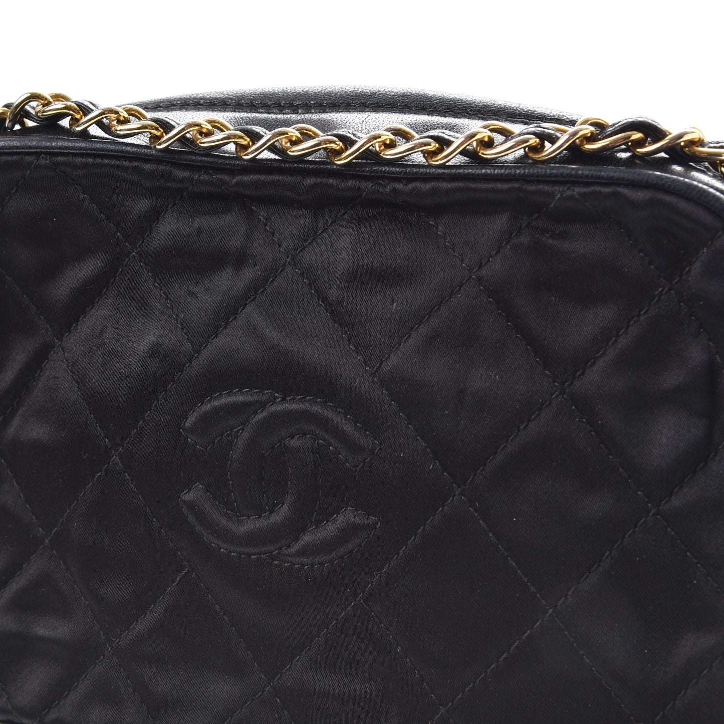 Satin Quilted Tassel Camera Case Black