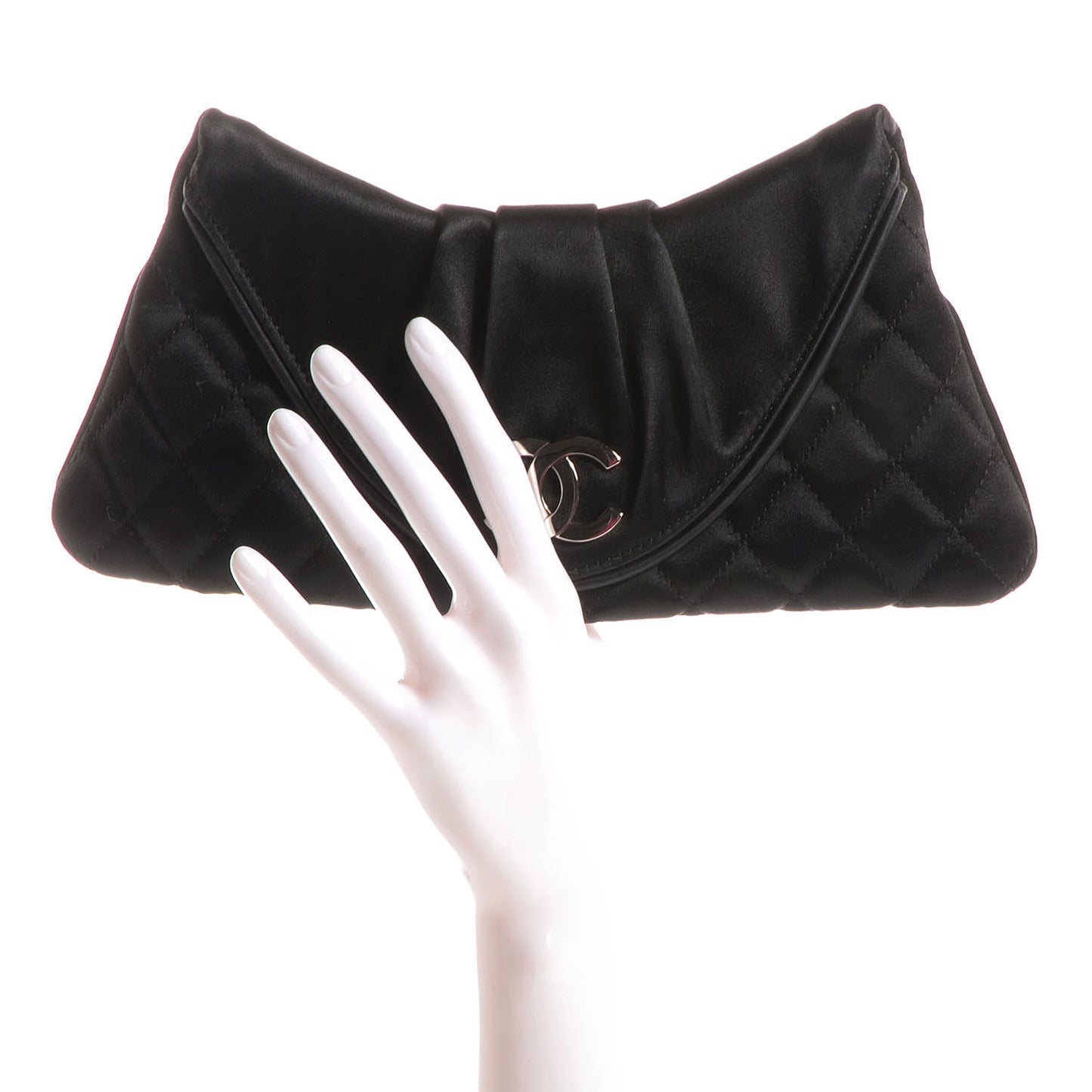 Satin Quilted Flap Clutch Black