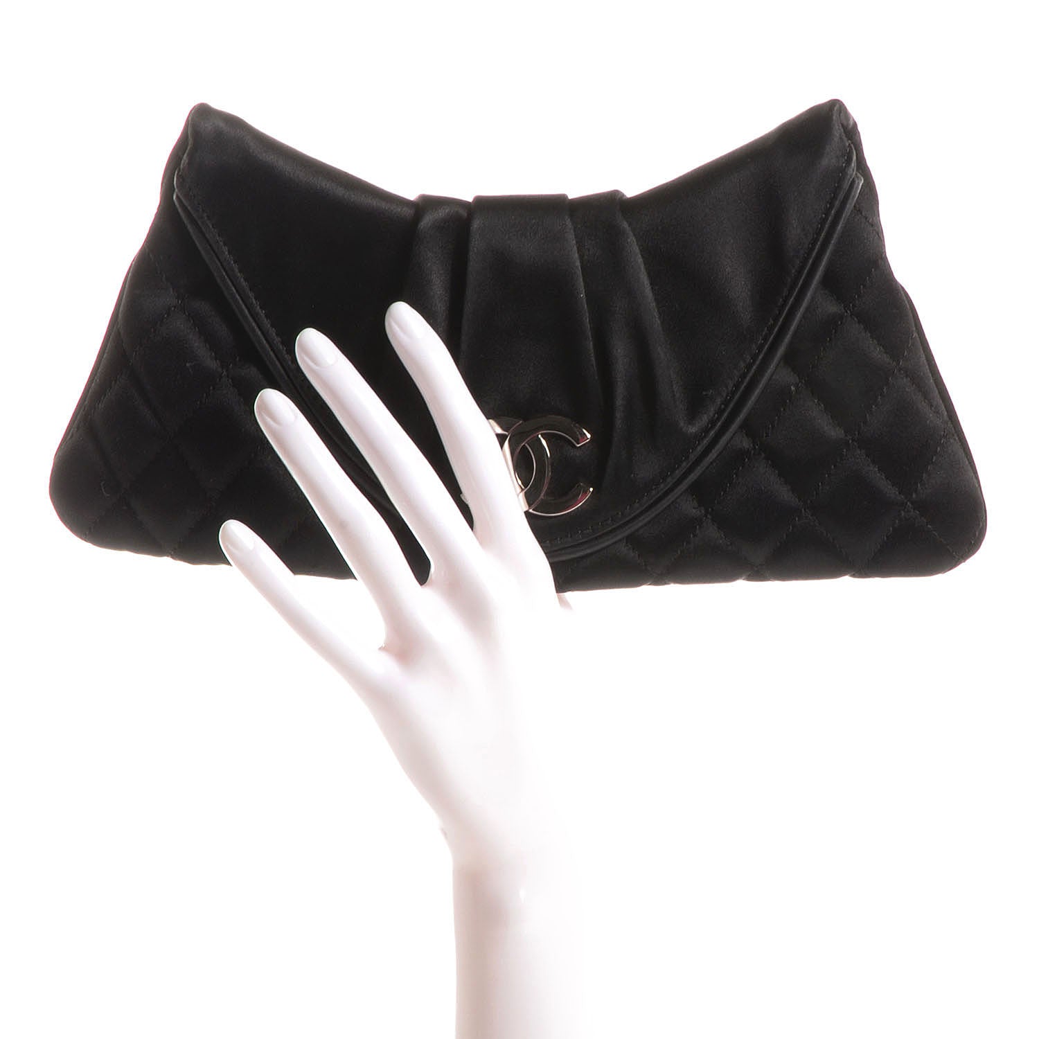 Chanel Satin Quilted Flap Clutch Black 2 of 7