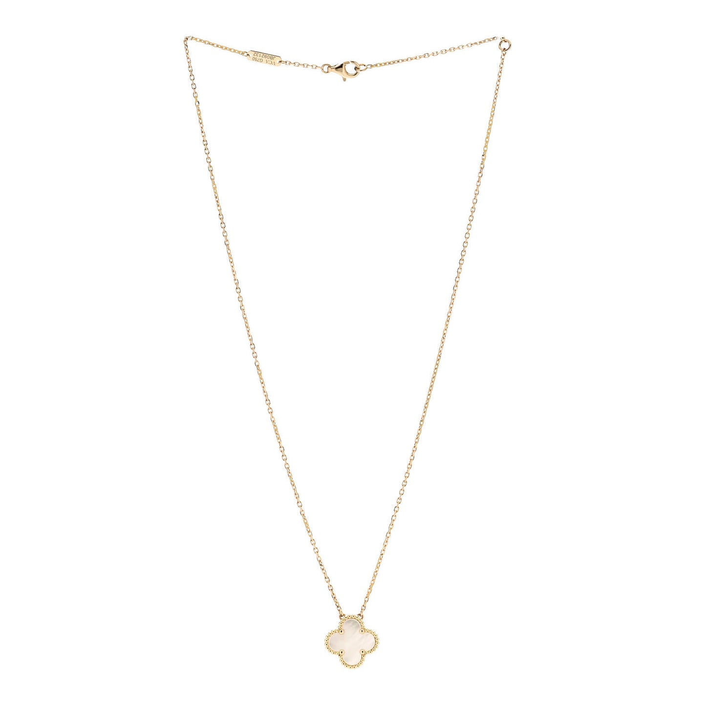 18K Yellow Gold Mother of Pearl Vintage Alhambra Pendant Necklace