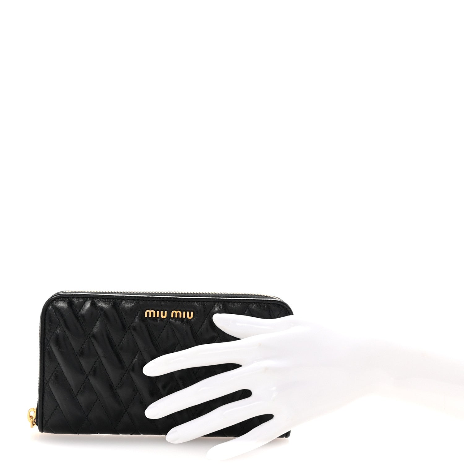 Miu Miu Vitello Shine Matelasse Zip Around Wallet Black 2 of 7