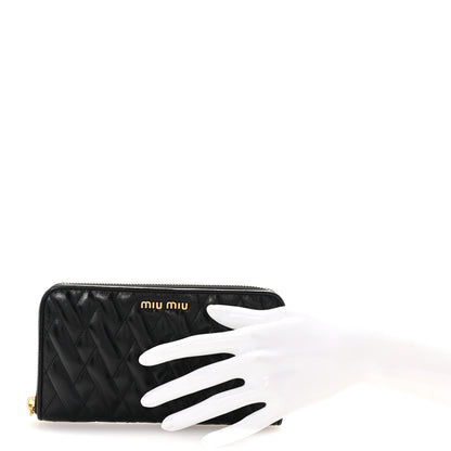 Miu Miu Vitello Shine Matelasse Zip Around Wallet Black 2 of 7