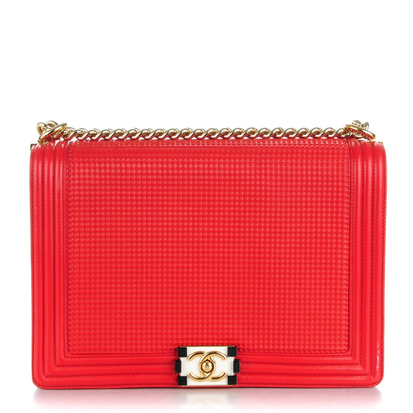 Lambskin Embossed Large Boy Cube Flap Red White