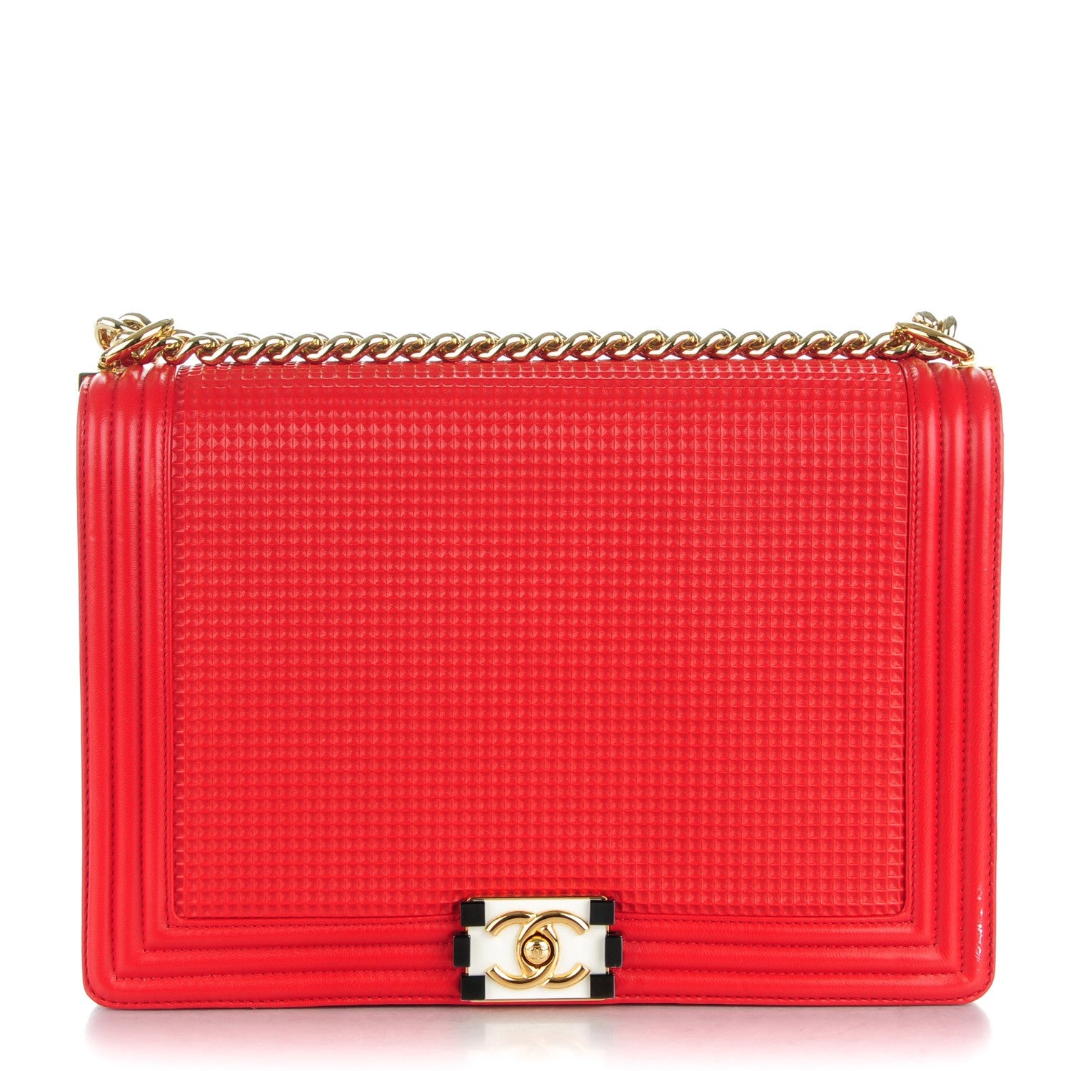 Chanel Lambskin Embossed Large Boy Cube Flap Red White 1 of 9