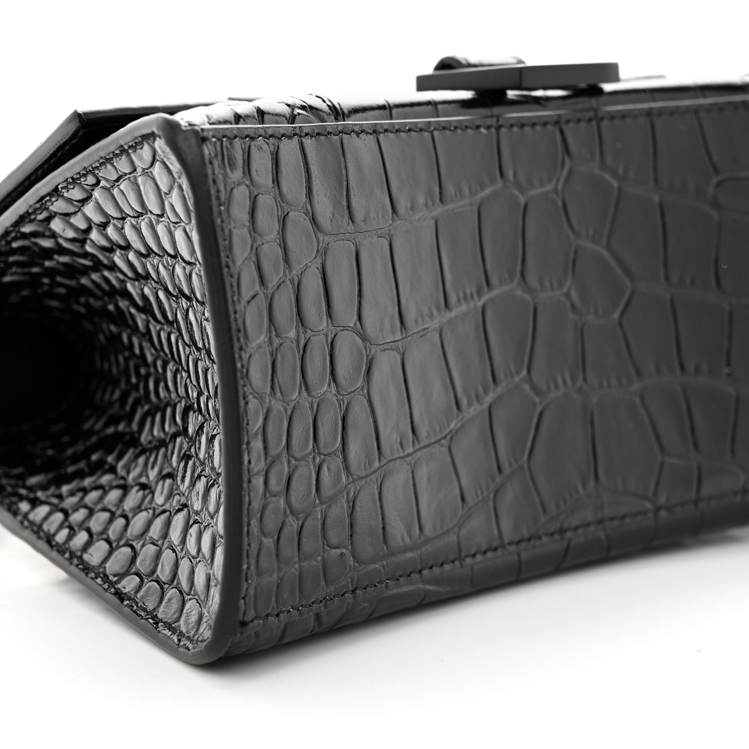 Balenciaga Shiny Calfskin Monochrome Crocodile Embossed Small Hourglass Top Handle Bag Black 9 of 10