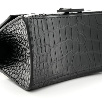 Balenciaga Shiny Calfskin Monochrome Crocodile Embossed Small Hourglass Top Handle Bag Black 9 of 10