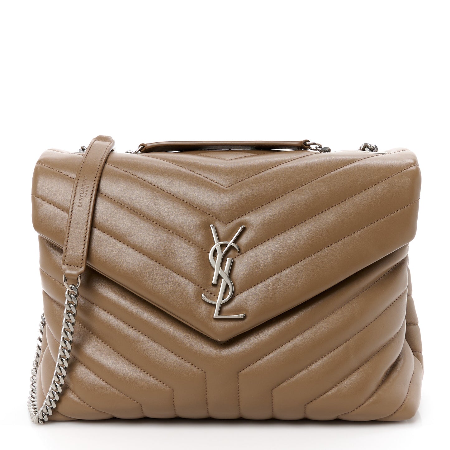 Calfskin Y Quilted Monogram Medium Loulou Chain Satchel Dark Beige
