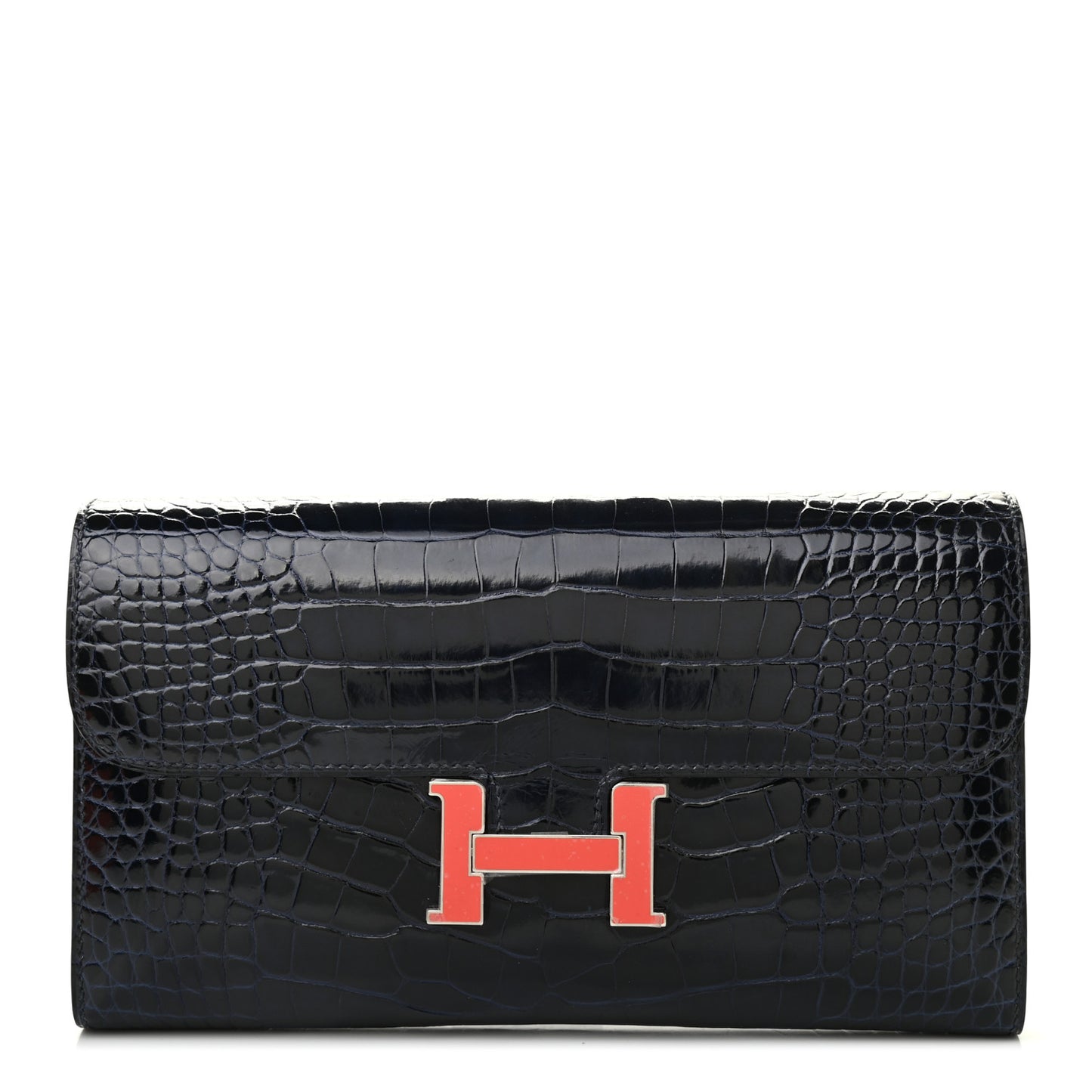 Shiny Alligator Enamel Constance Wallet Bleu Marine