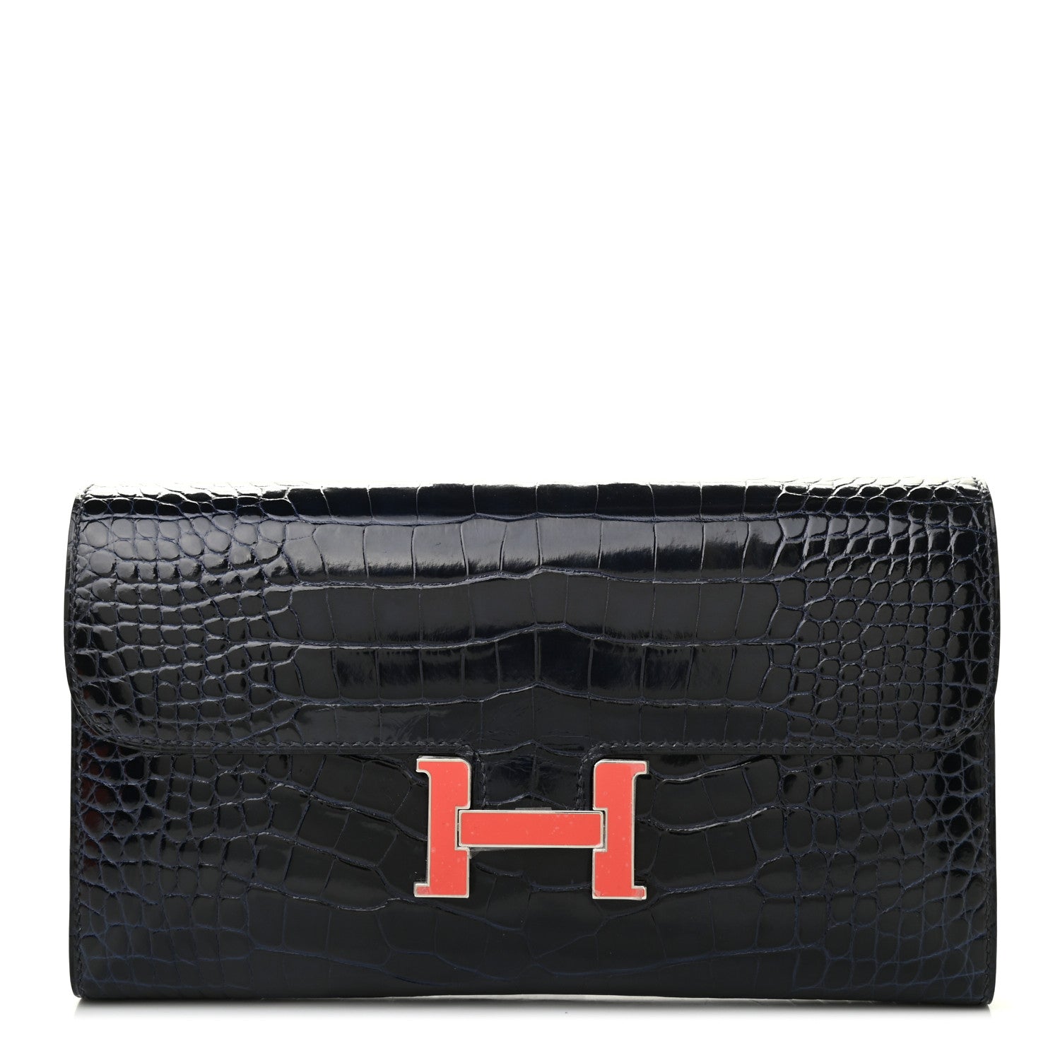 Hermes Shiny Alligator Enamel Constance Wallet Bleu Marine 1 of 7