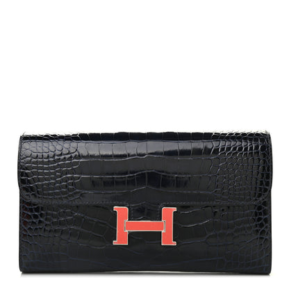 Hermes Shiny Alligator Enamel Constance Wallet Bleu Marine 1 of 7