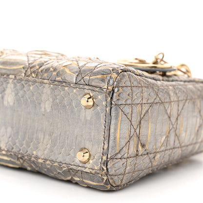 Christian Dior Metallic Snakeskin Cannage Mini Lady Dior Silver 10 of 11