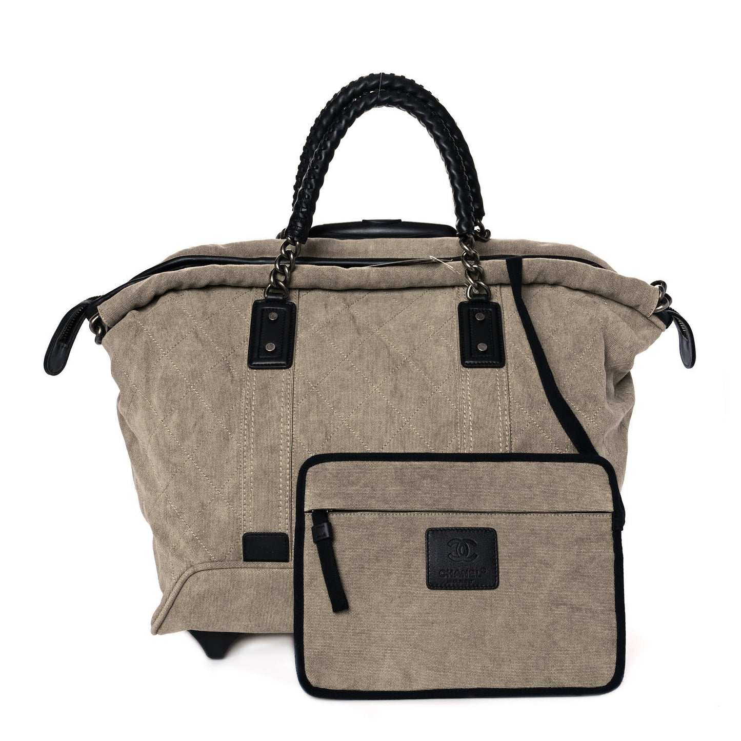 Washed Toile Calfskin Quilted Trolley Beige Black