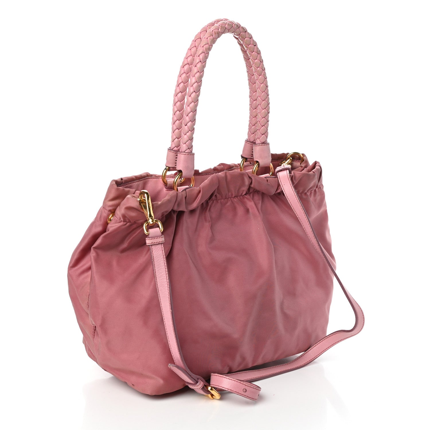 Prada Tessuto Nylon Nappa Braided Top Handle Tote Pink 3 of 9