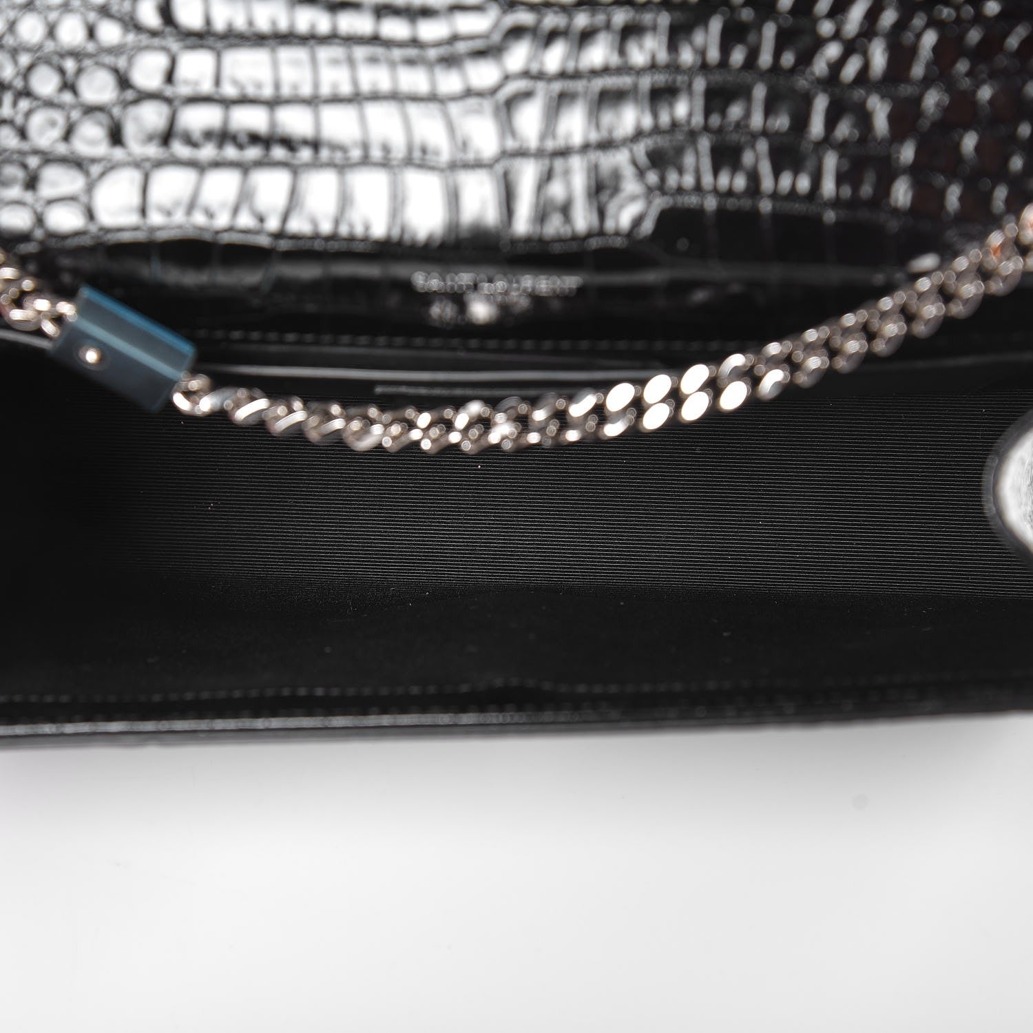 Saint Laurent Calfskin Crocodile Embossed Medium Classic Monogram Kate Tassel Satchel Black 5 of 6
