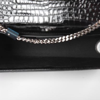 Saint Laurent Calfskin Crocodile Embossed Medium Classic Monogram Kate Tassel Satchel Black 5 of 6