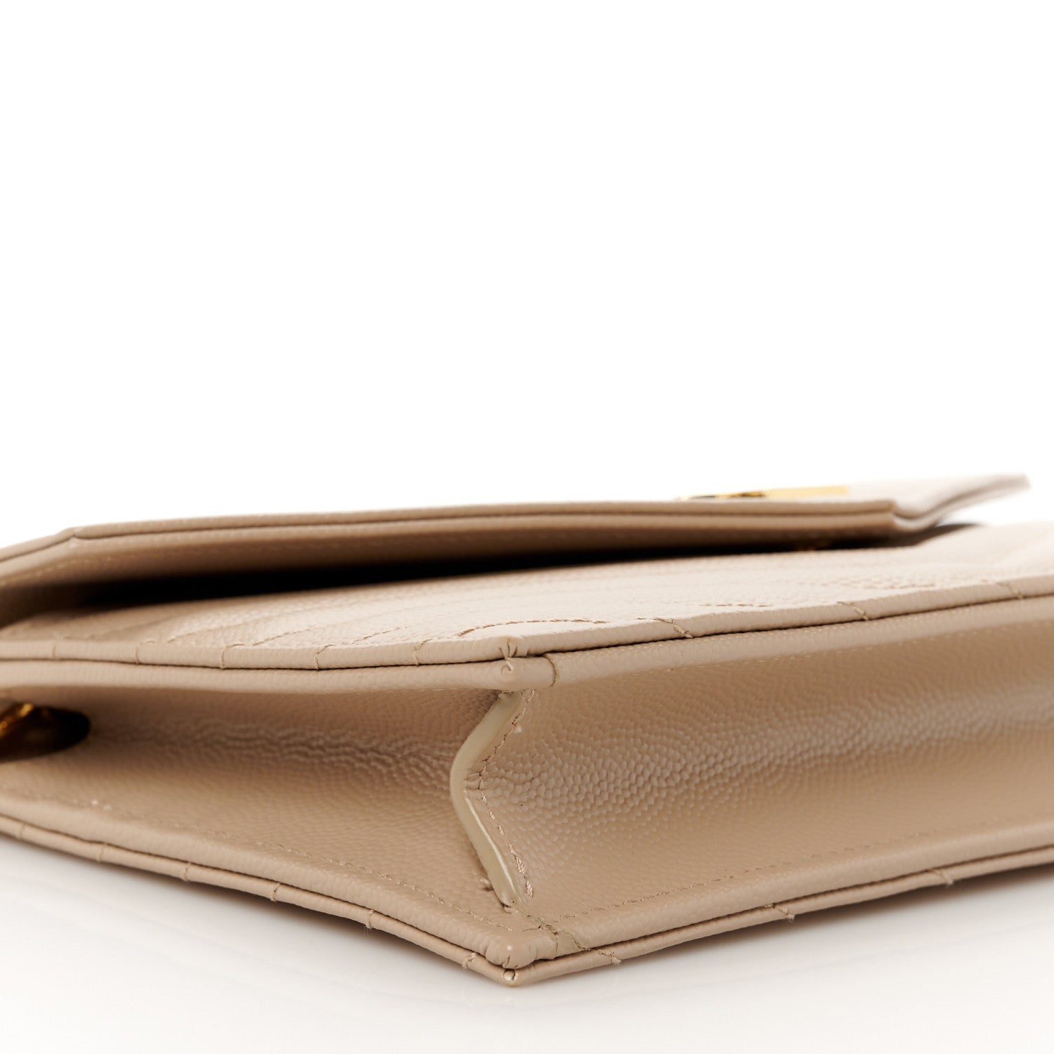 Saint Laurent Grain De Poudre Matelasse Chevron Monogram Envelope Chain Wallet Dark Beige 9 of 11