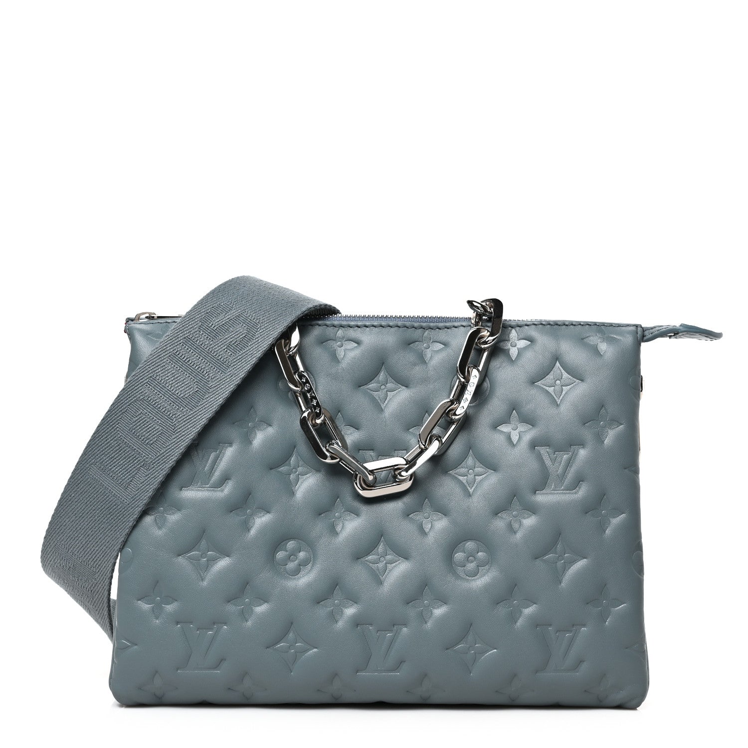 Louis Vuitton Lambskin Embossed Monogram Coussin PM Blue Glacier 1 of 8