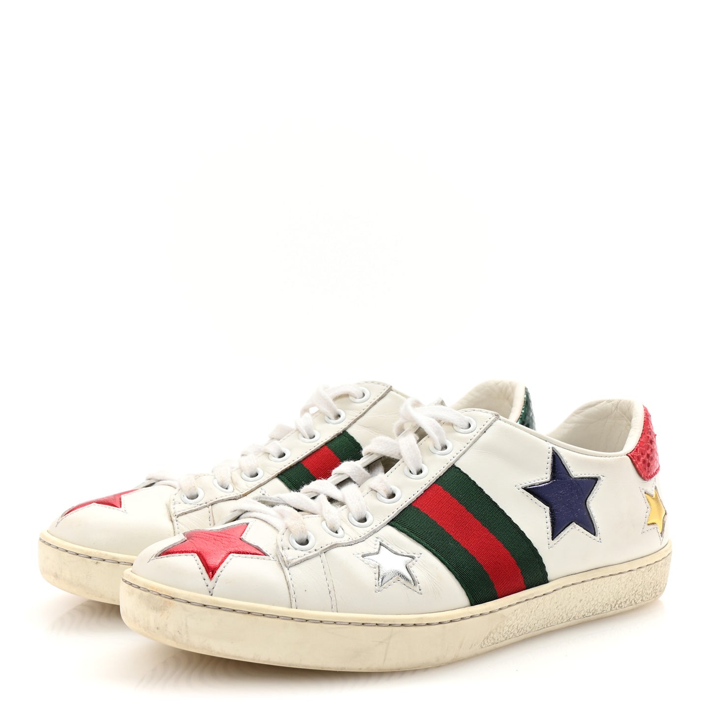 Calfskin Ayers Web Star Embroidered Womens Ace Sneakers 35.5 White Multi