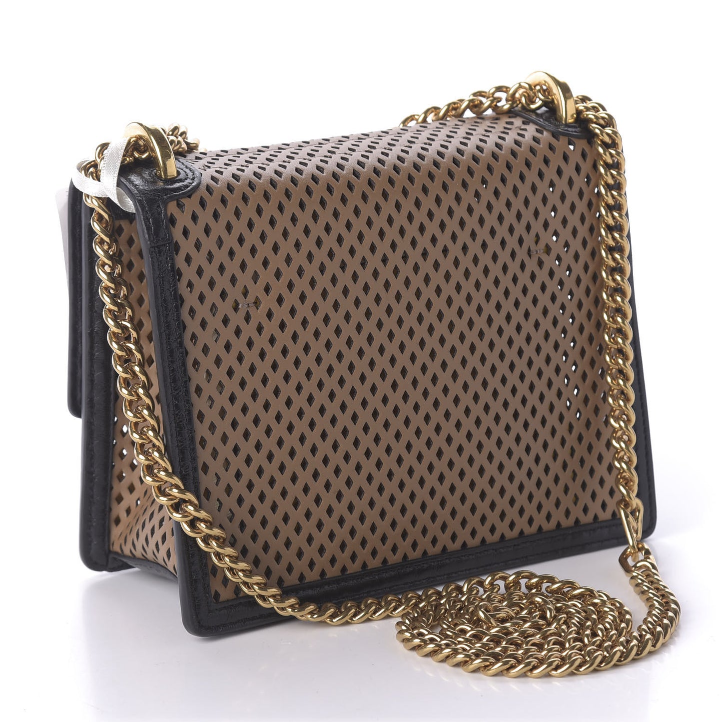 Vitello Liberty Glossy Lambskin Perforated Small Kan U Shoulder Bag Sand Mimosa Black