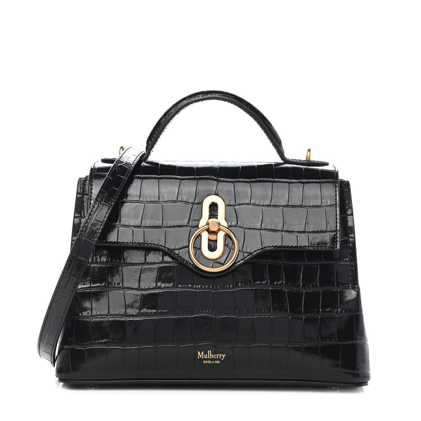 Calfskin Crocodile Embossed Mini Seaton Black