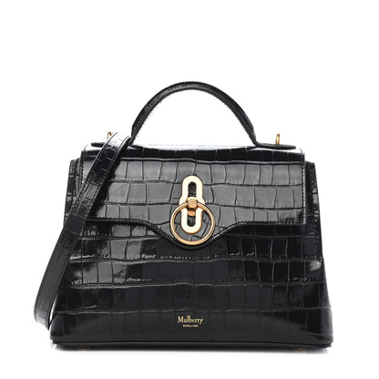 Mulberry Calfskin Crocodile Embossed Mini Seaton Black 1 of 8