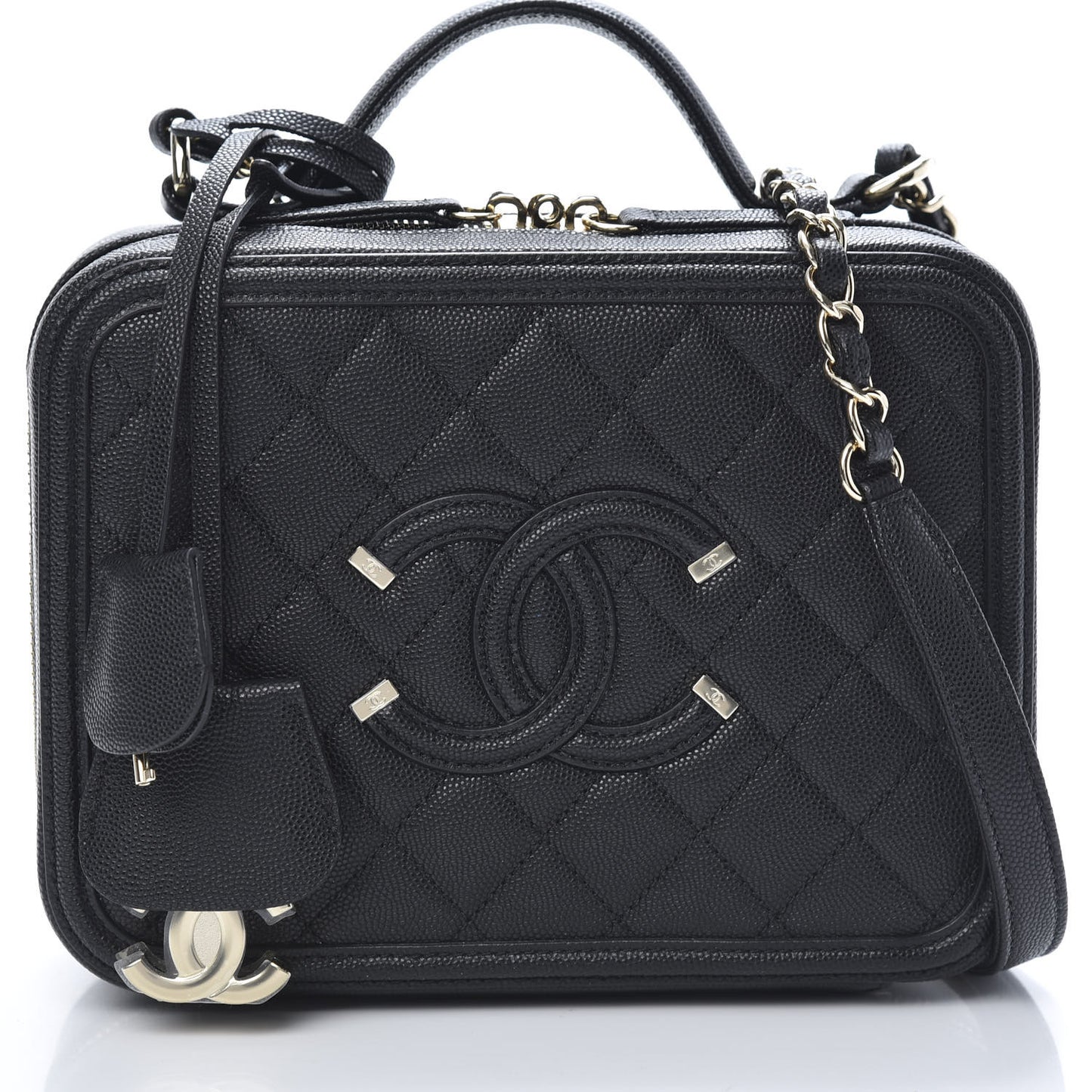 Caviar Quilted Medium CC Filigree Vanity Case Black
