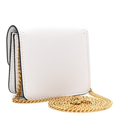 Valentino Garavani Grainy Calfskin Vlogo Compact Wallet with Chain Optic White 2 of 9