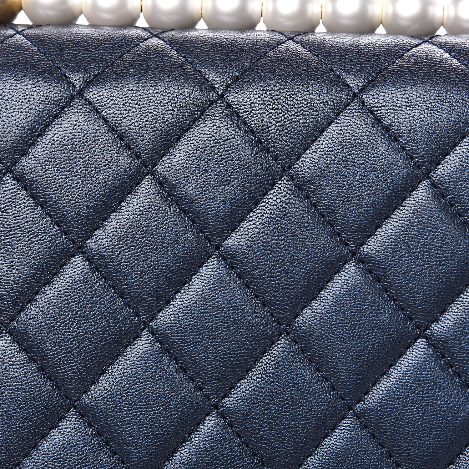 Chanel Iridescent Lambskin Quilted Chic Pearls Flap Navy Blue 10 of 12