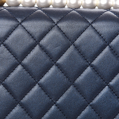 Chanel Iridescent Lambskin Quilted Chic Pearls Flap Navy Blue 10 of 12