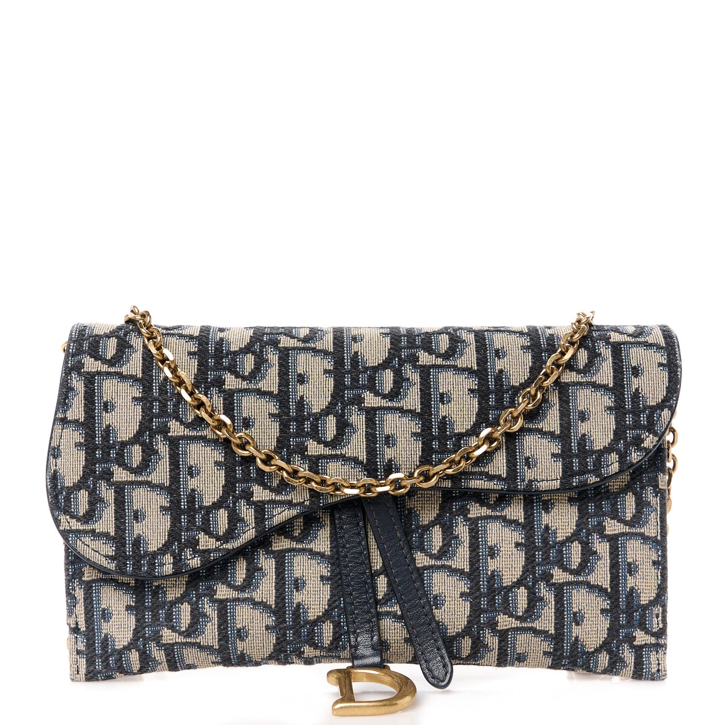 Oblique Saddle Chain Long Wallet Blue