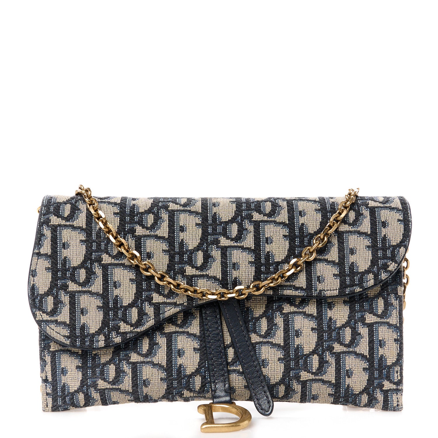 Christian Dior Oblique Saddle Chain Long Wallet Blue 1 of 15