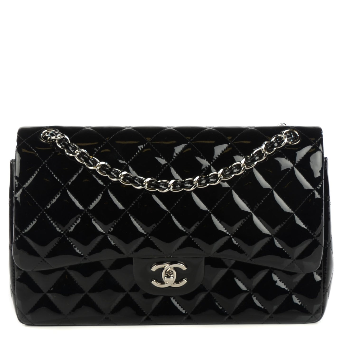 Patent Quilted Jumbo Double Flap Black