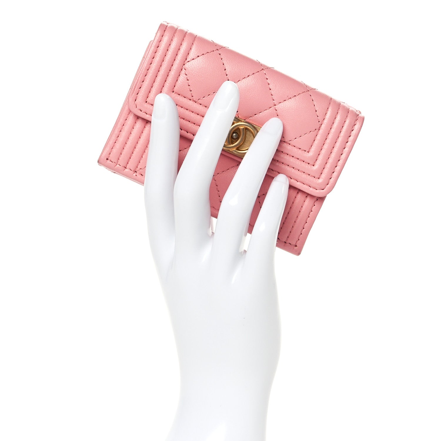 Chanel Lambskin Quilted Small Boy Flap Wallet Pink 2 of 9