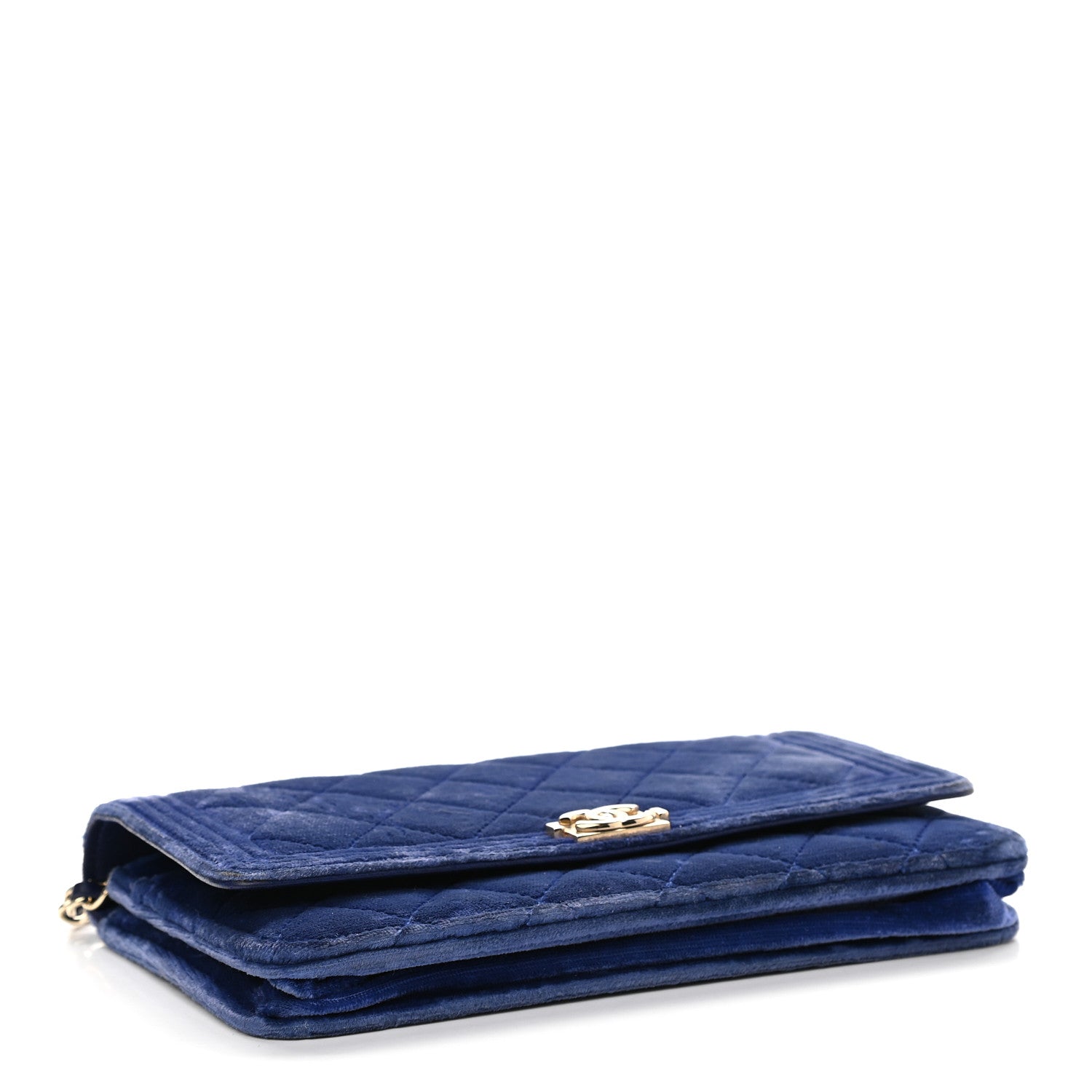 Chanel Velvet Quilted Boy Wallet On Chain WOC Blue 4 of 12