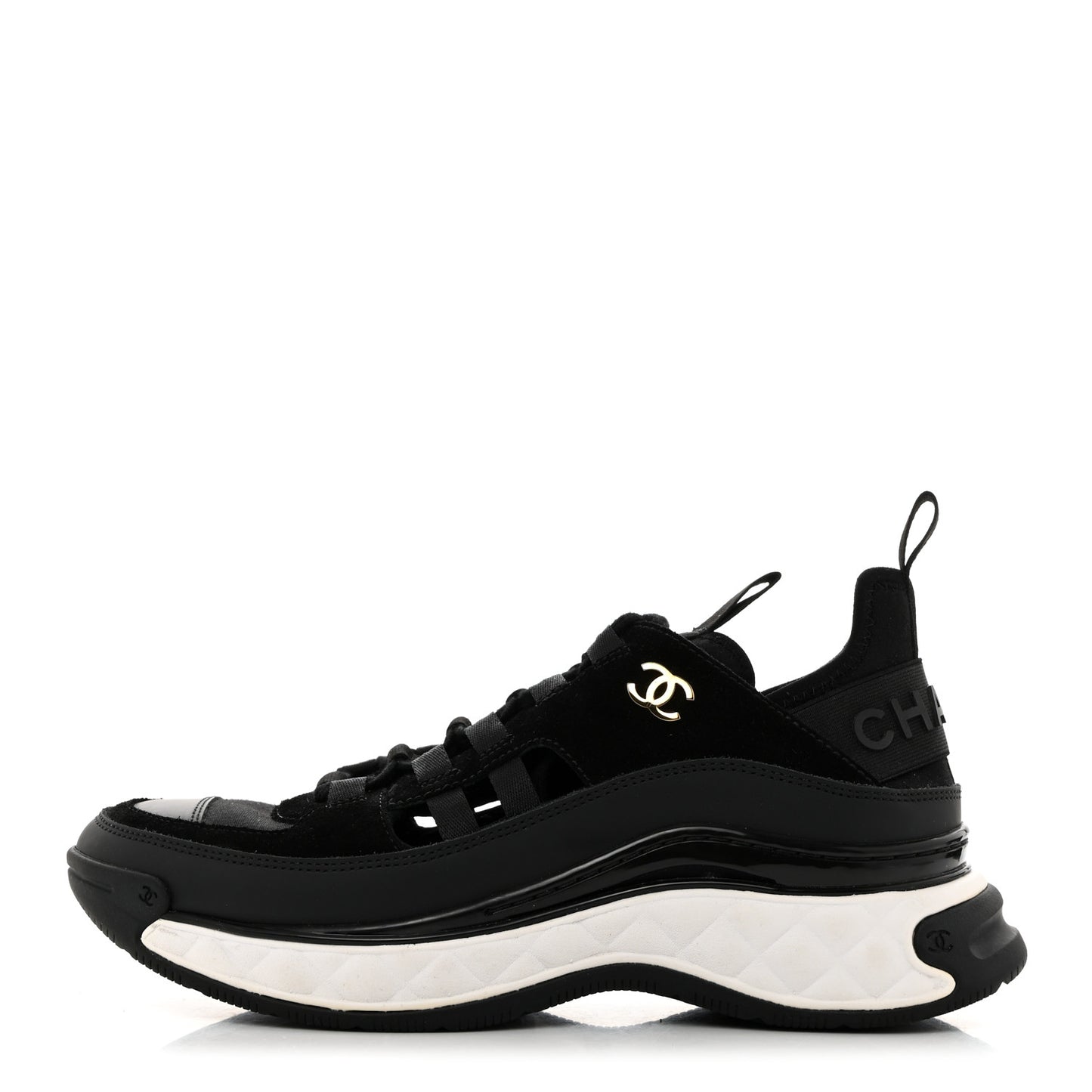 Velvet Calfskin Mixed Fibers CC Sneakers 37.5 Black
