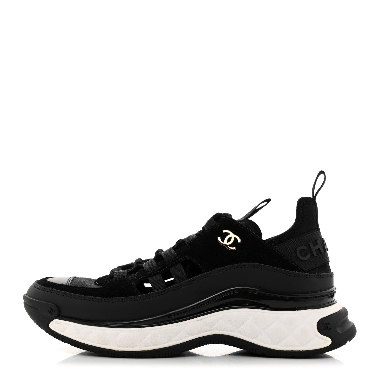 Chanel Velvet Calfskin Mixed Fibers CC Sneakers 37.5 Black 1 of 8