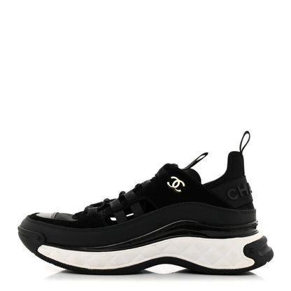 Chanel Velvet Calfskin Mixed Fibers CC Sneakers 37.5 Black 1 of 8