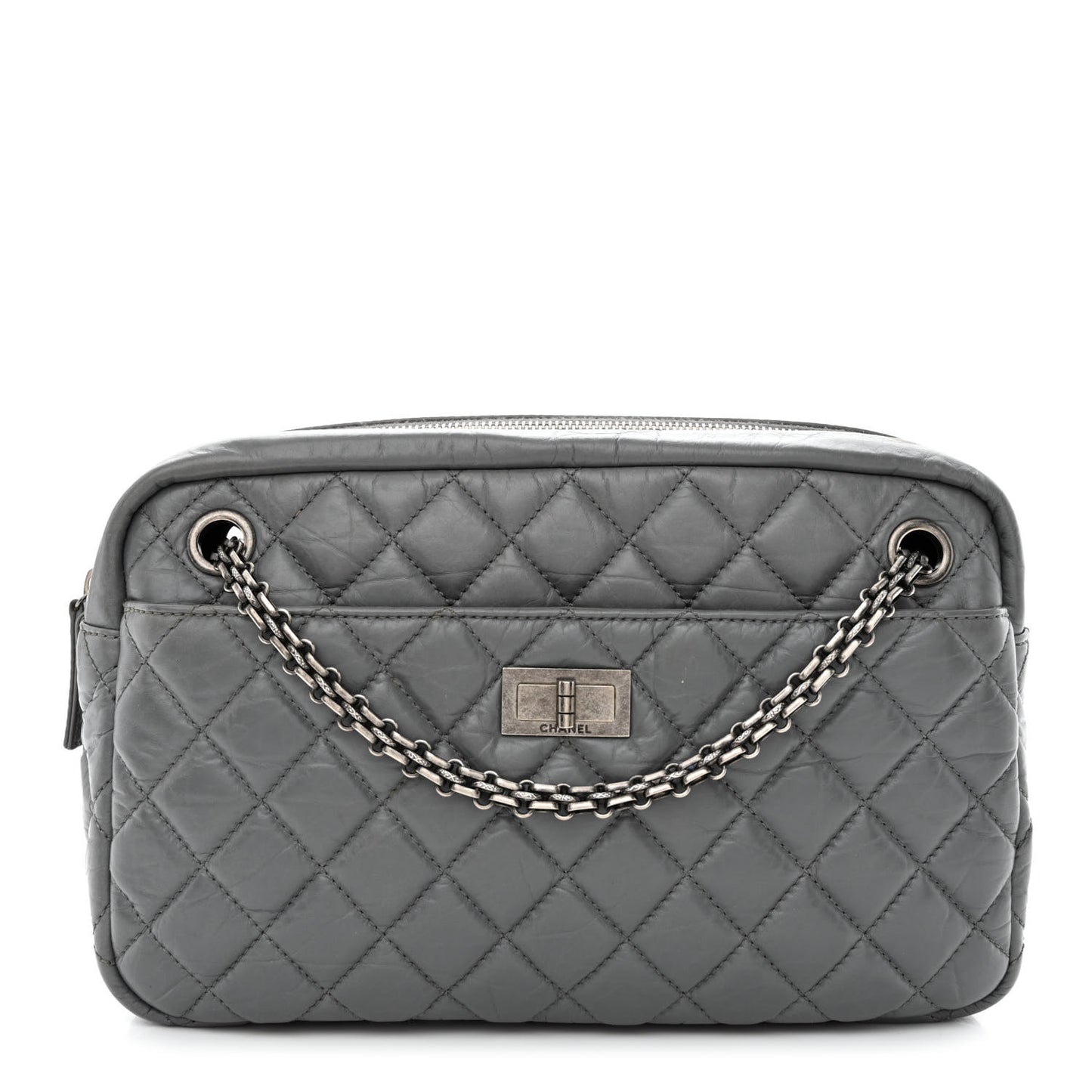 Aged Calfskin Quilted Medium Reissue Camera Case Grey