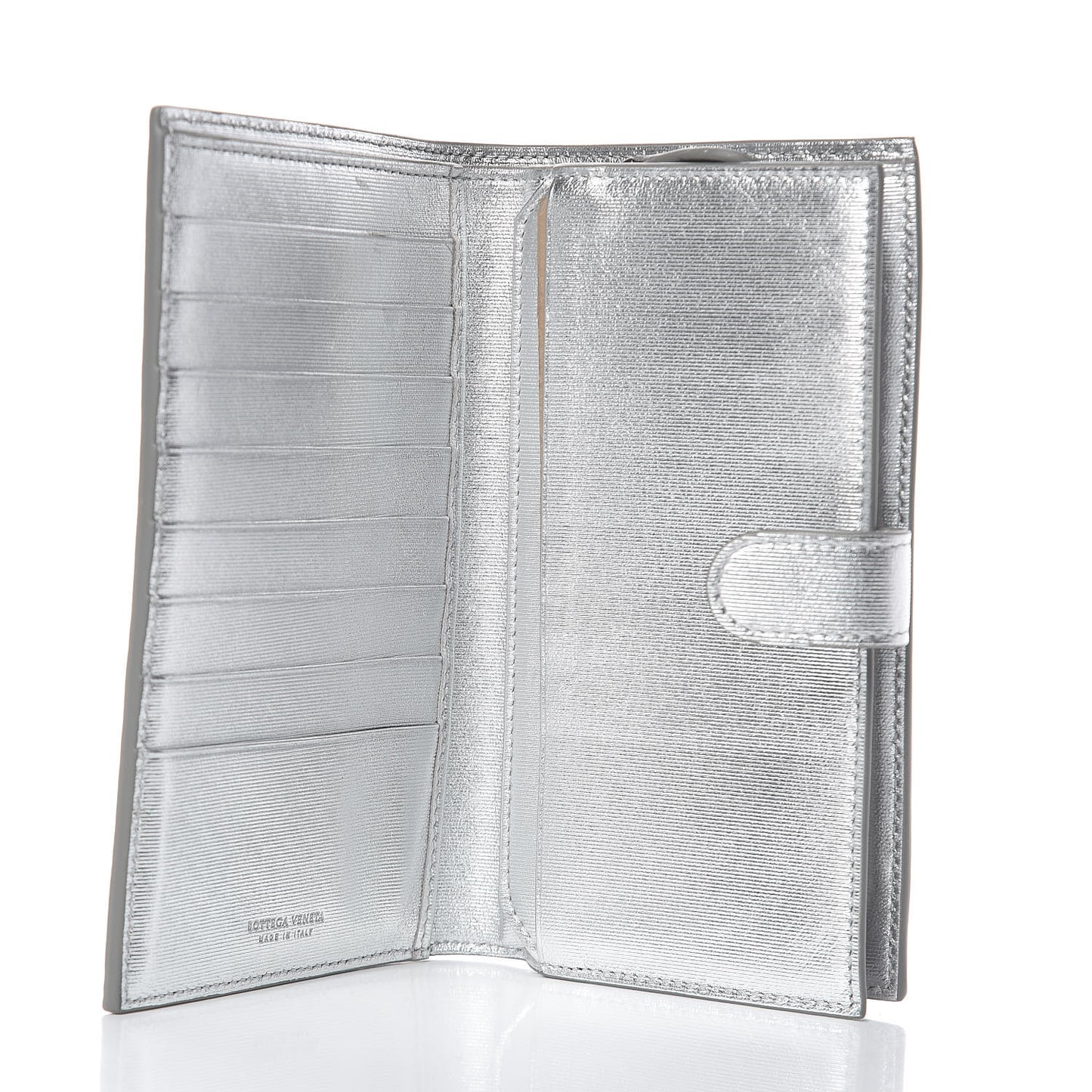 Metallic Grosgrain Intrecciato Continental Wallet Silver