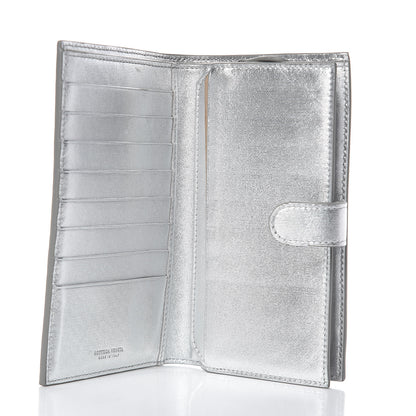 Bottega Veneta Metallic Grosgrain Intrecciato Continental Wallet Silver 5 of 12