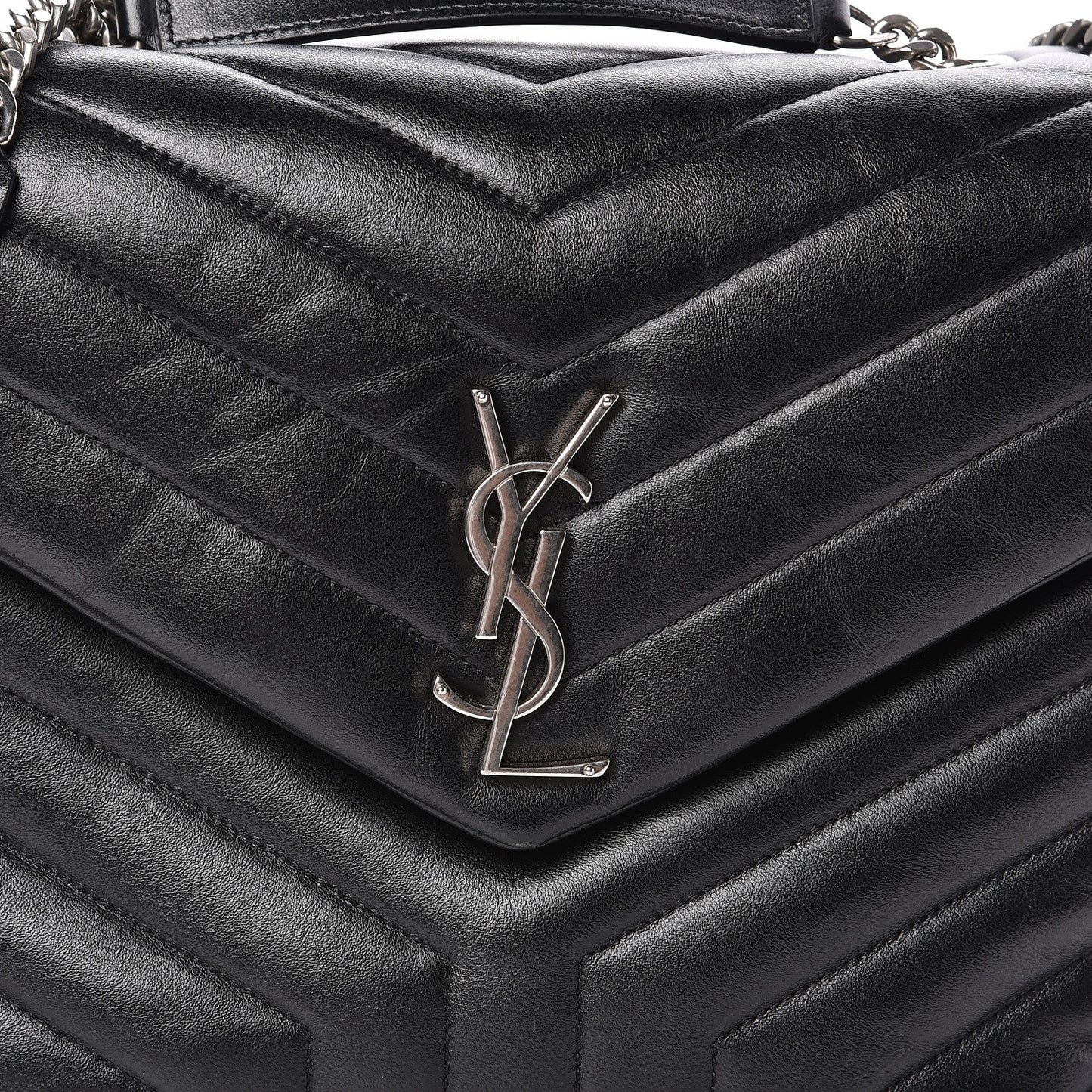 Calfskin Y Quilted Monogram Medium Loulou Chain Satchel Black